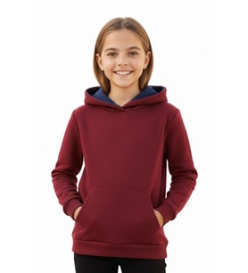 Kız Çocuk Bordo Kapüşonlu Cepli 3 İplik Sweatshirt BGL-ST04998