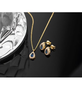 925 Ayar Gümüş Eylül Ayı Doğum Taşı ( Sapphire ) Kolye - Küpe Seti