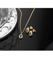 925 Ayar Gümüş Eylül Ayı Doğum Taşı ( Sapphire ) Kolye - Küpe Seti