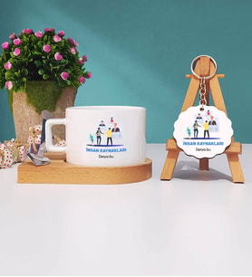 İnsan Kaynakları Ahşap Altlıklı Fincan ve Anahtarlık Hediye Seti