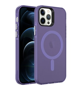Lexroo iPhone 12 Pro Max Kılıf M-safe Şarj Özellikli Buzlu Transparan C-Pro Sert Kılıf - Derin Mor