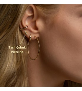 Cerrahi Çelik Düz Çubuk Tragus Piercing Helix Kıkırdak Anti Helix Gold Renk (Çok Renkli)