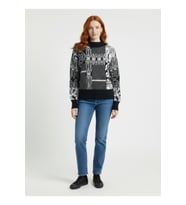 Siyah Beyaz Desenli Dik Yaka Slim Fit Kazak
