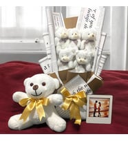 Tüylü Peluş Ayıcık Buket Seti- Orta Boy Ayıcık ve Kişiselleştirilebilir Çerçeve