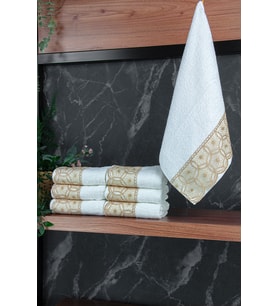 Dantelli Güpürlü Lüks %100 Pamuk Çeyizlik 6 lı El Yüz Havlu Seti 40X70 - Sarı - 4400