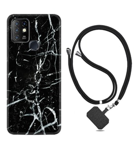 INFINIX Hot 8 9 10 11S Hot 10 Play 10T Kılıf Boyun Askılı Silikon Black Marble 3 1382