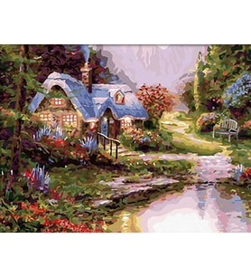 Gölet Evi Sayılarla Boyama Seti 40x50 cm (Tuvale Gerili)