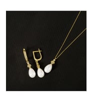 925 Ayar Ay Işığı Damla Gümüş  İnci Set (Altın)