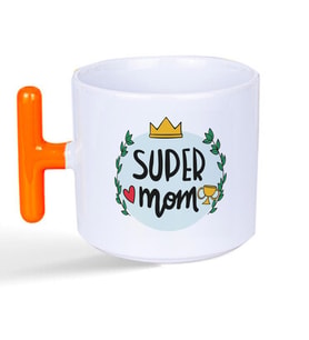 Super Mom Yazı Baskılı Turuncu Kulplu T Kupa