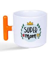 Super Mom Yazı Baskılı Turuncu Kulplu T Kupa