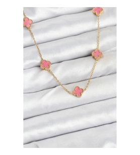 Mey İthalat® 316L Çelik Zincir Gold Renk Pembe Baby Boy Yonca Kadın Kolye