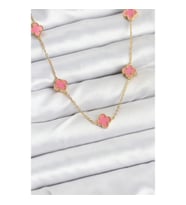 Mey İthalat® 316L Çelik Zincir Gold Renk Pembe Baby Boy Yonca Kadın Kolye