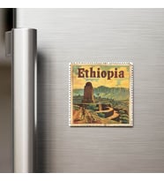 Etiyopya Ethiopia - Posta Pulu Temalı Ülke - Baskılı Buzdolap Magneti Kare - 9x9 cm