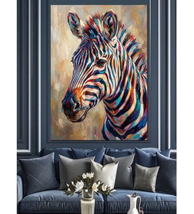 Renkli Çizgilerle Modern Zebra Portresi Dekoratif Kanvas - Mdf Ahşap Tablo