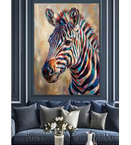Renkli Çizgilerle Modern Zebra Portresi Dekoratif Kanvas - Mdf Ahşap Tablo