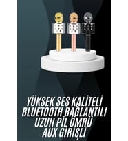 Karaoke Mikrofon Bluetooth Bağlantılı Aux Girişli Uzun Pil Ömrü Yüksek Ses Kaliteli