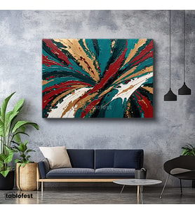 Yatay Kanvas Tablo Soyut Fırça İzleri Modern Sanat Tablosu Ev Ofis Duvar Dekoru