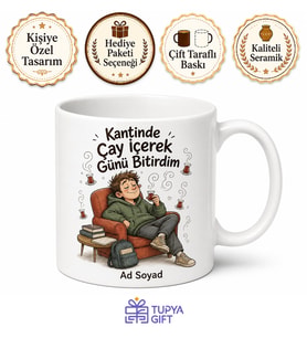 Kantinde Çay İçerek Günü Bitiren Tembel Öğrenci Kupa Bardak Hediye