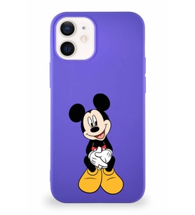 Apple iPhone 12 Mini Soft Premier Kapak Mickey Mouse-A Tasarımlı Silikon Kılıf - Mor (Şeffaf)