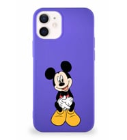 Apple iPhone 12 Mini Soft Premier Kapak Mickey Mouse-A Tasarımlı Silikon Kılıf - Mor (Şeffaf)