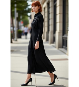 Moda Regular Günlük Jessica Dokuma Gömlek Yaka Uzun Kol Gömlek Elbise Maxi Boy Tesettür Elbise