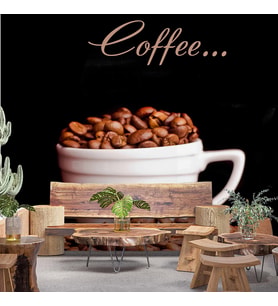 Kahve Fincanlı Cafe Duvar Kağıdı Baskı
