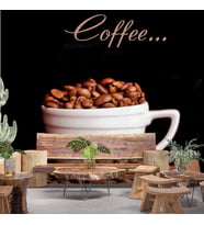Kahve Fincanlı Cafe Duvar Kağıdı Baskı