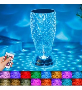 Balık Süzgeç Model USB Şarjlı Kumandalı 16Farklı Işık Modlu Masa Üstü Kristal Akrilik Led