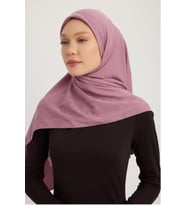 Wafa A0622 Mat Saten Pano Jakarlı Eşarp 100x100cm - Bej (Gül Kurusu)