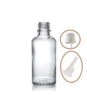 30ml şeffaf cam içten damlalıklı şişe beyaz kapak, 24 adet, damlalıklı şişe, damlatmalı şişe