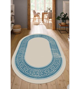 Dijital Baskılı Kaymaz Taban Yıkanabilir Oval Salon Halısı Mutfak Halısı Yolluk NDO-HY-1371 (Çok Renkli)
