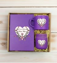 BK Gift Kişiye Özel İsimli DTF Anne Temalı Mor Defter & Kahve Fincanı & Mum Hediye Seti-5, Anneye Hediye, Anneler Günü Hediyesi