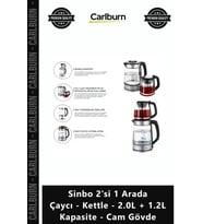 Özel Üretim Şık Mavi Led Işıklı Sinbo 2'si 1 Arada Çaycı Kettle 20L + 12L Kapasite Cam Gövde