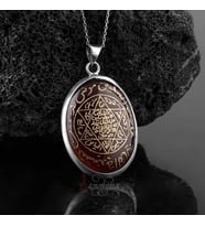 Akik Taşı Mührü Süleyman El İşçiliği 925 Ayar Gümüş Oval Kesim Kolye
