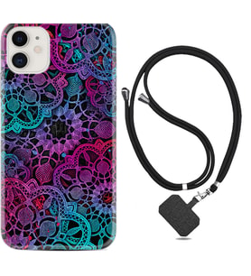 Apple iPhone 11 12 13 Mini Kılıf Boyun Askılı Silikon Colurful Mandala 1667