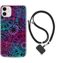 Apple iPhone 11 12 13 Mini Kılıf Boyun Askılı Silikon Colurful Mandala 1667