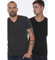 Dewberry Erkek Pamuklu V Yaka Tişört 2'li Set Siyah-Antrasit T8568 Günlük Giyim, T-Shirt, Hafta Sonu Kombini