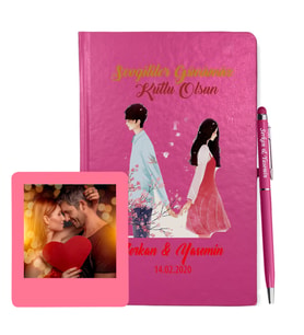 Sevgililer Gününe Özel Pembe Defter Kalem & Instagram Çerçeve Hediye Seti 27