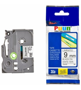 PUUN®Brother P-Touch TZE-221 9mm x 8m Beyaz Üzerine Siyah Muadil Laminasyon Etiket Şeridi (Çok Renkli)