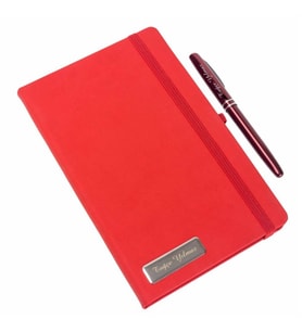 Kişiye Özel Lastikli Kırmızı Defter​ ve Kalem Seti
