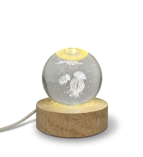 Çoklu Deniz Anası Cam Küre 3D Işıklı Gece Lambası - Ahşap Standlı