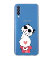 Samsung Galaxy A70  Kamera Korumalı  Kapak Cool Cat Tasarımlı  Şeffaf Kılıf