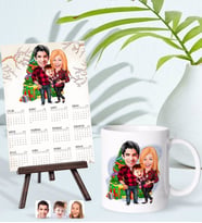 BK Gift Kişiye Özel Aile Yılbaşı Karikatürlü Kupa Bardak ve 13x18cm Fotoğraf Kartlı Şövaleli 2024 Takvim Hediye Seti-4