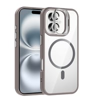 Apple iPhone 16 Plus Uyumlu Kılıf Standlı ve Kamera Lens Hediyeli M-Safe Şarj Özellikli Zore Etro Kapak (Gri)