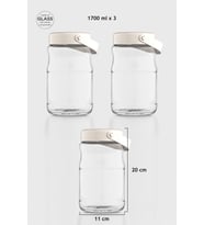 Renga Macro 1700 ml Bej Kapaklı 3'lü Cam Kavanoz Seti 131074