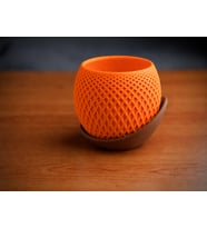3D Baskı Küre Saksı - Kafes Dokulu İki Parçalı Dekoratif Saksı - Turuncu-Kahverengi
