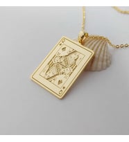 Kişiye Özel 925 Ayar Gümüş Maça Kızı İskambil Kartı Kolye (Gold)
