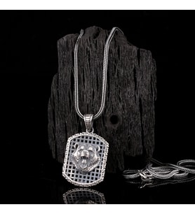 925 Ayar Gümüş Ayı Motifli Unisex Model Kolye (Gri)