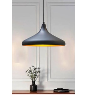 RİOLİGHT MODERN SİYAH İÇİ GOLD ODA,MUTFAK,CAFELER İÇİN TEKLİ METAL SARKIT AVİZE ÇAP:35CM