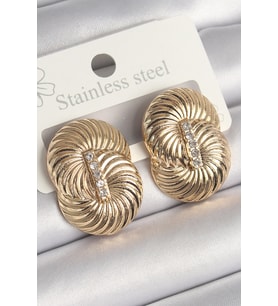 Pirinç Gold Renk Zirkon Taşlı Sarmal Model Kadın Küpe 5886